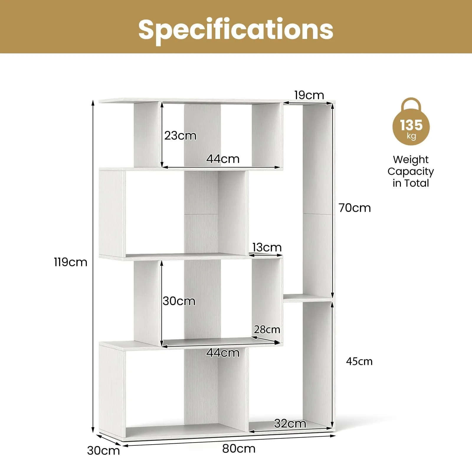 Costway Open-back Geometric Bookshelf Home 6-Cube Large Bookcase in White 2