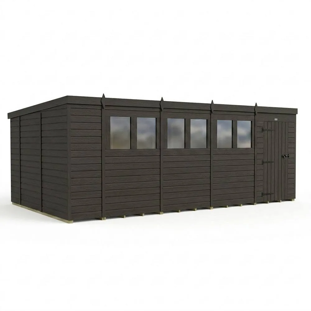 Buttercup Farm 18ft x 10ft Composite Pent Garden Shed Single Door With Windows in Grey