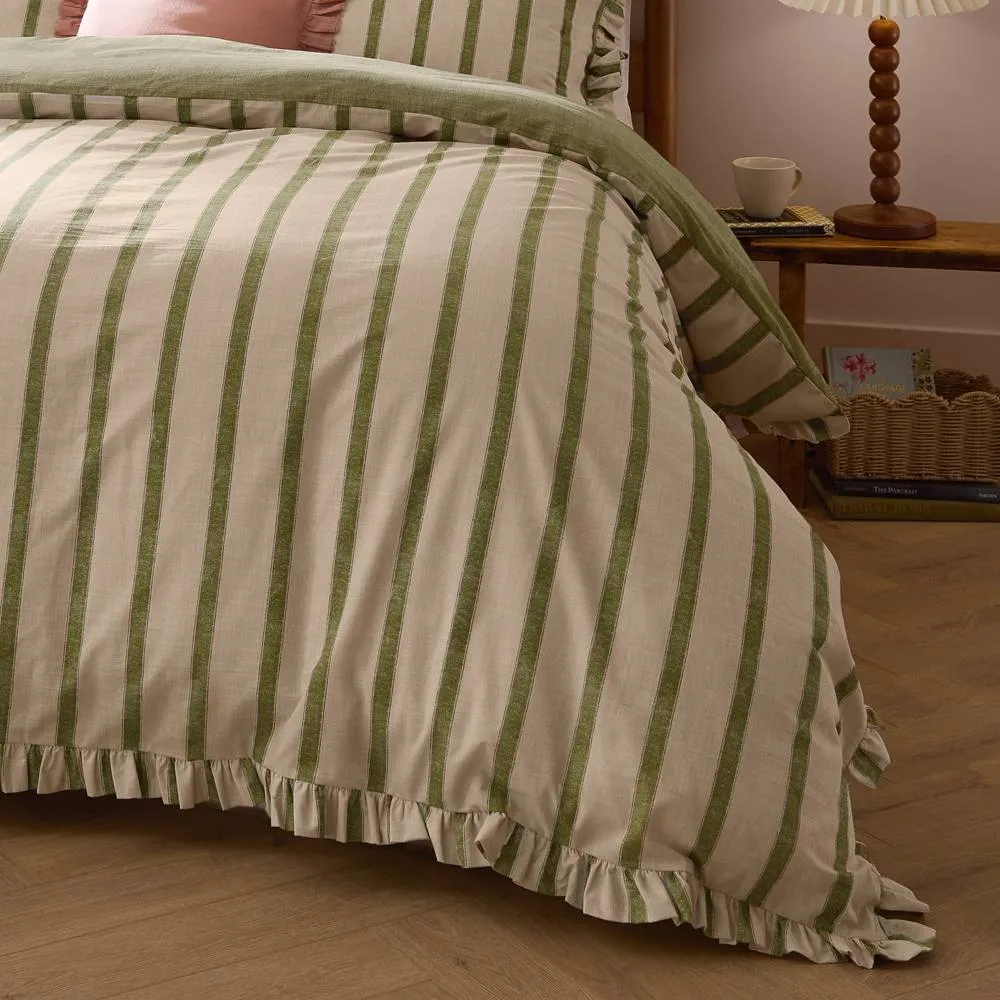 Wylder Connie Striped Ruffle Duvet Cover Set in Olive 3