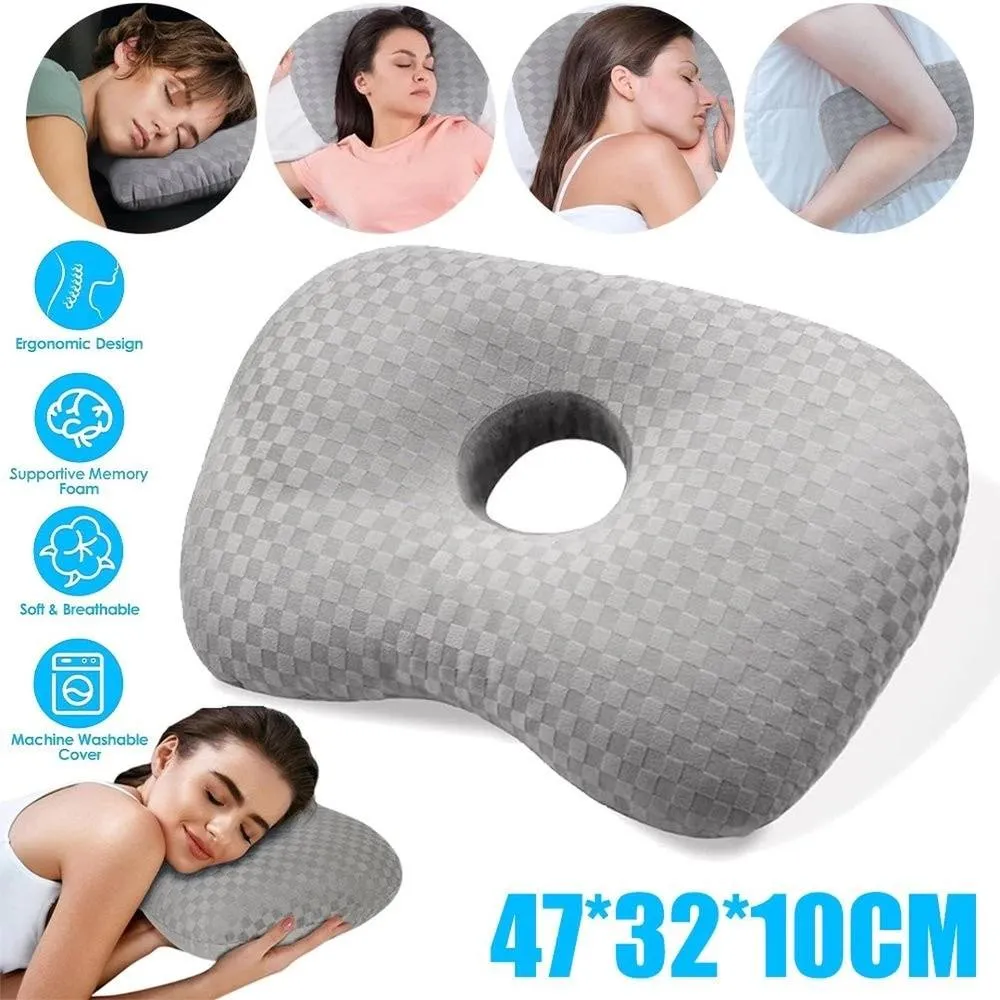 NESTLUNE Pillow with Ear Hole for Side Sleepers & Ear Pain Relief in Grey
