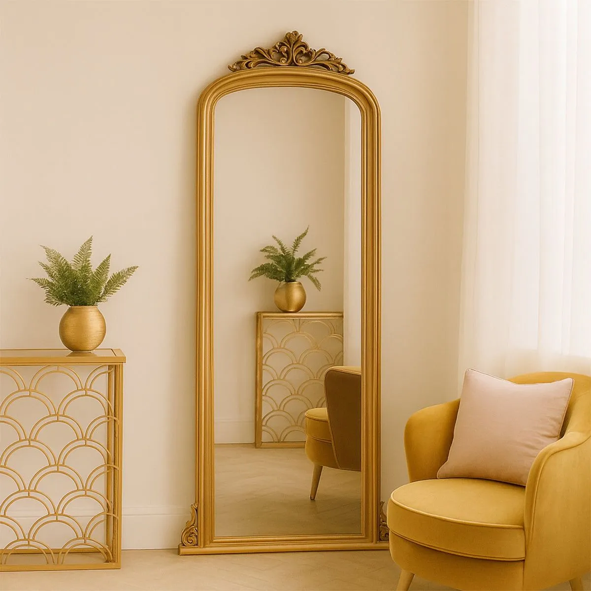 Melody Maison Tall Gold Ornate Vintage Wall / Leaner Mirror 80cm X 180cm