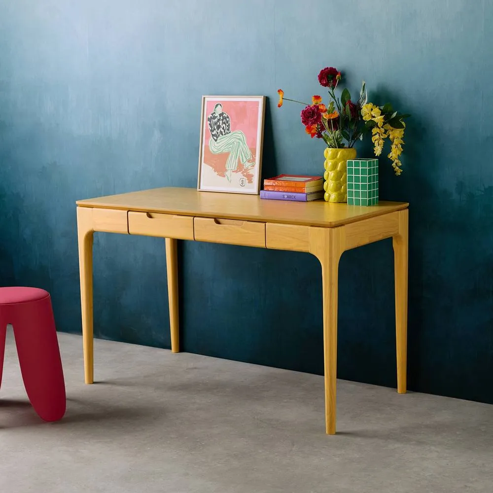 sweeek Rubberwood desk with ash veneer 2 drawers in Brown 5