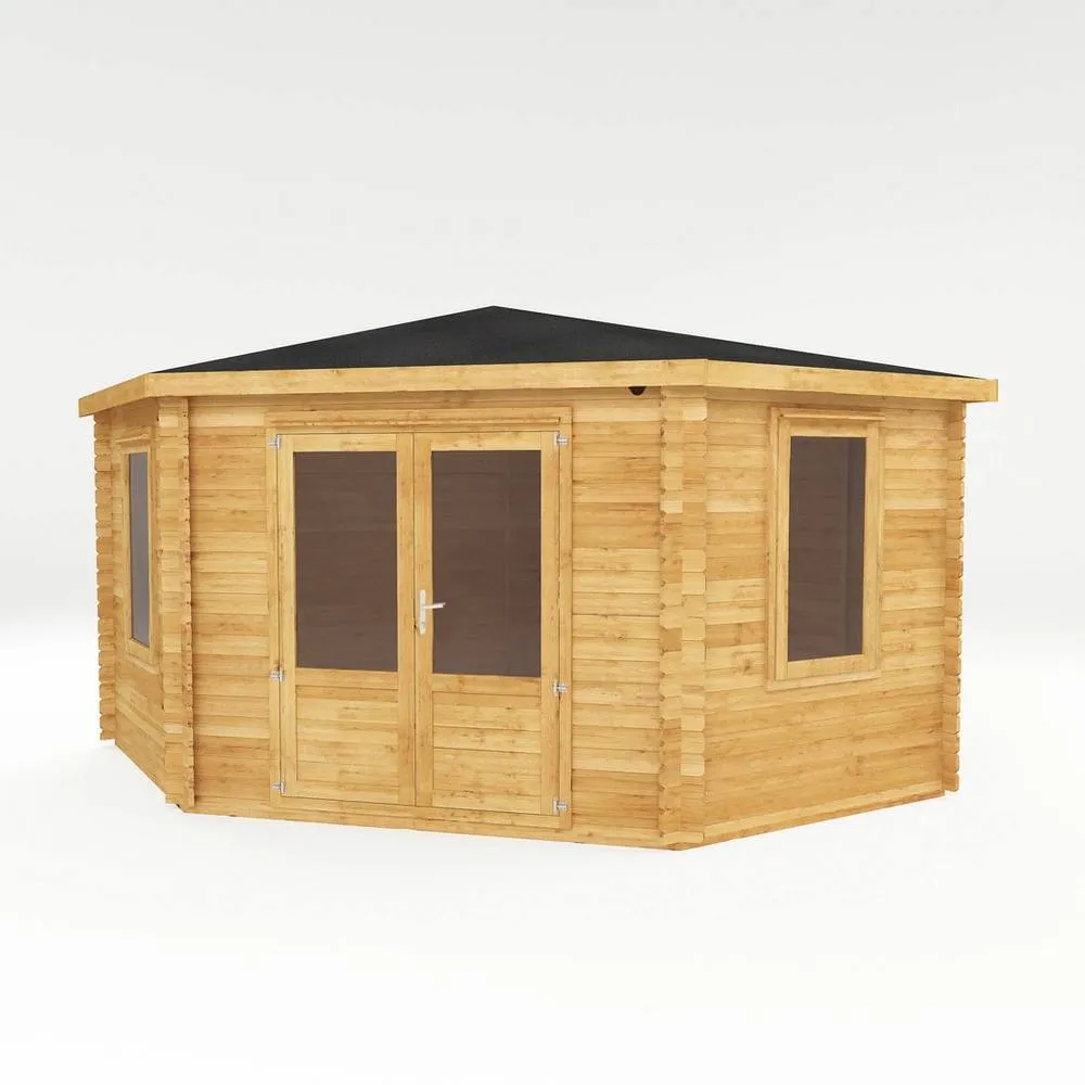 Mercia 4 x 4 m Corner Cabin - 28 mm - L415 x W409 x H286.7 cm - Brown