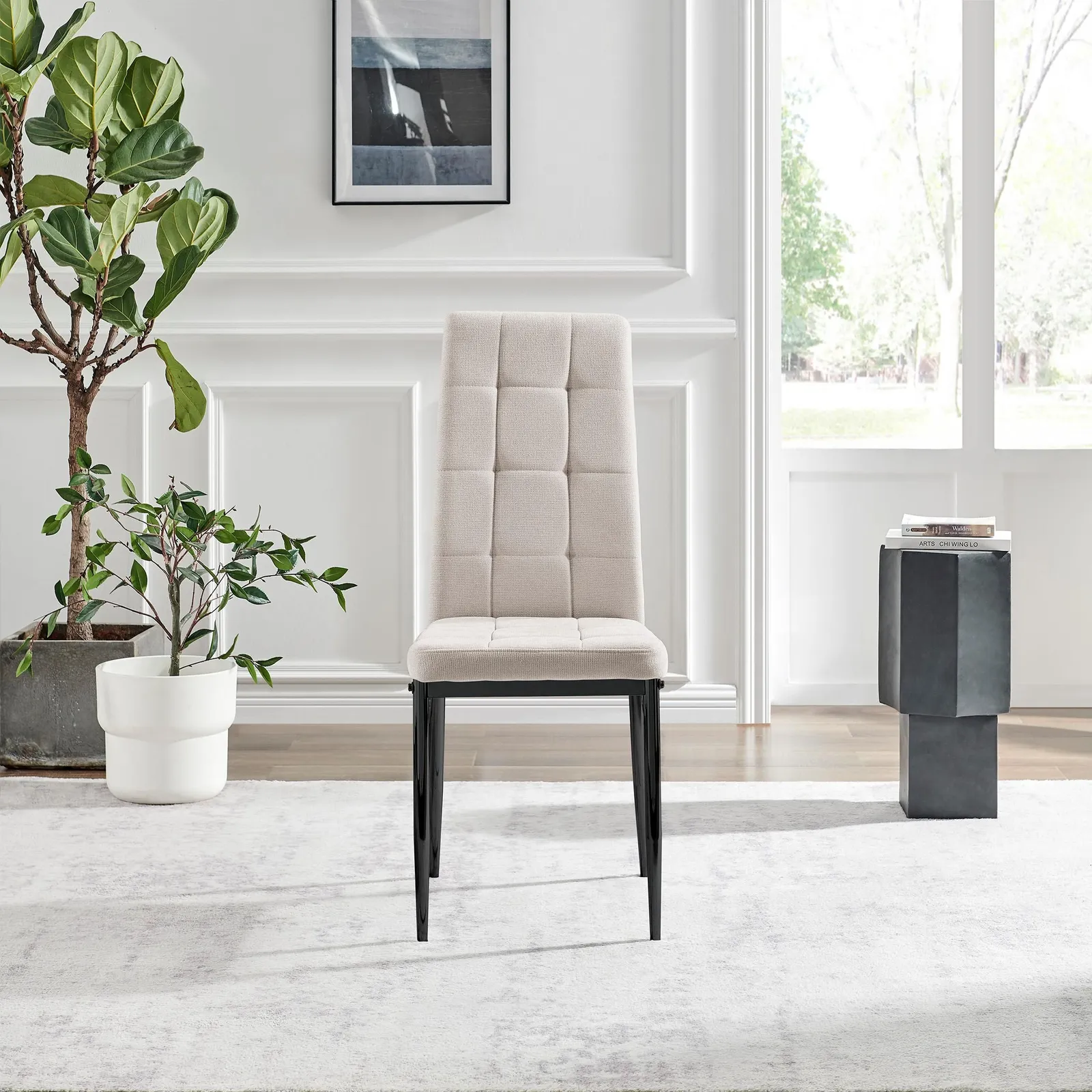 FurnitureboxUK Set 2 Paloma Modern Fabric Dining Chairs On Black Legs in Cream 5