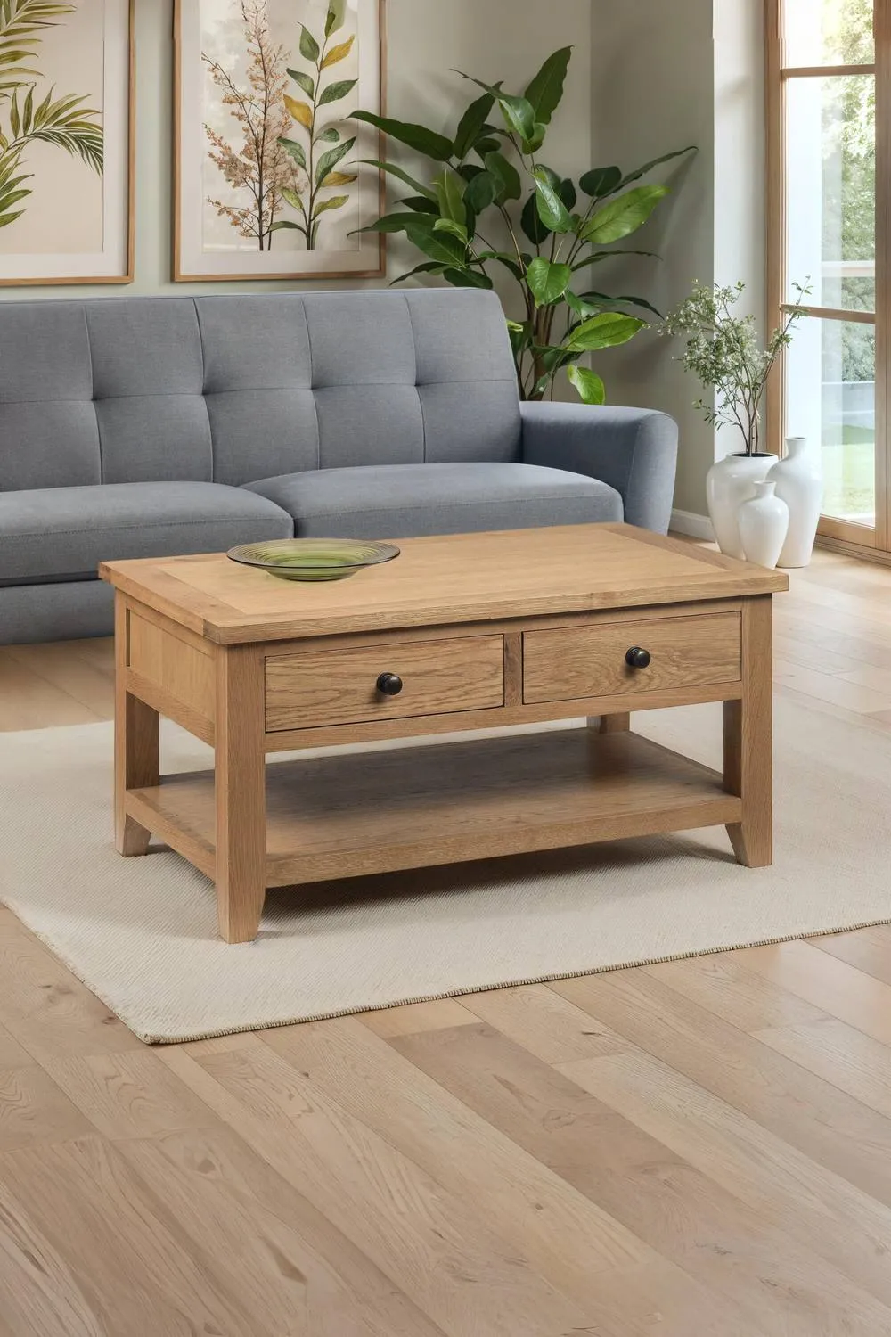Julian Bowen Astoria Rectangular Coffee Table with 2 Drawers & Shelf in Light Oak