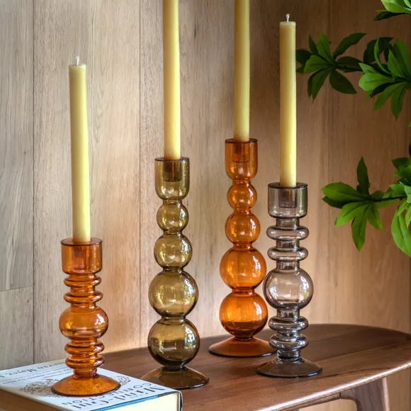 Amber Movera Glass Taper Candlestick Holder 6