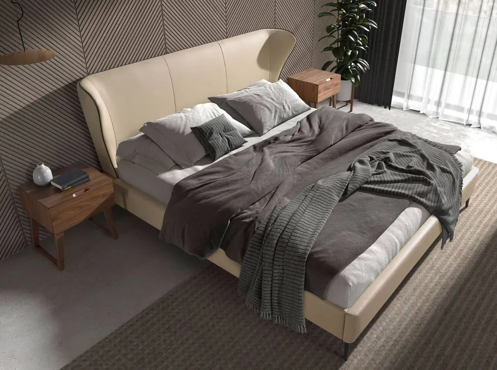 Angel Cerda Cream Leatherette Double Bed Fits 180x200 cm Mattress in Beige 3