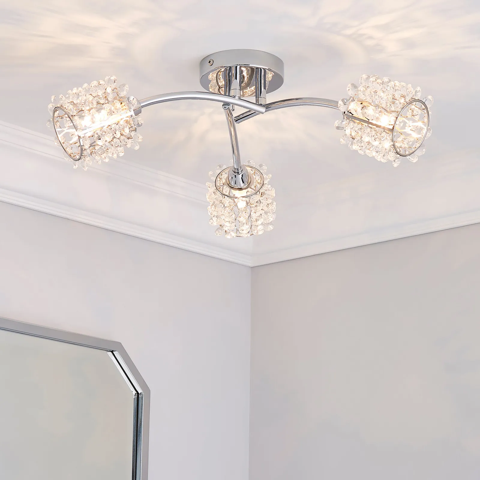 Jaimee 3 Light Jewel Chrome Semi-Flush Ceiling Fitting Chrome