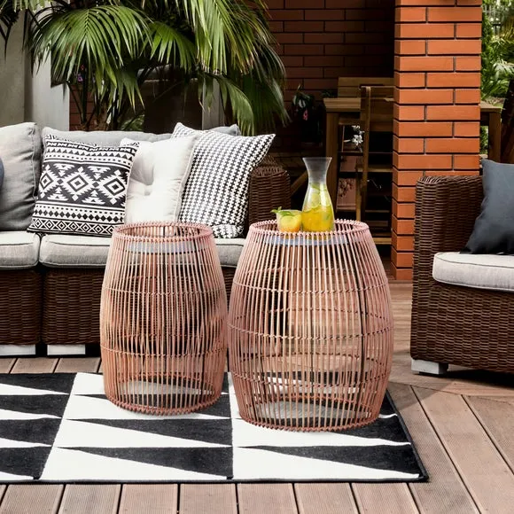 Peaktop Large Cylinder Rattan Metal Top Side Table 4