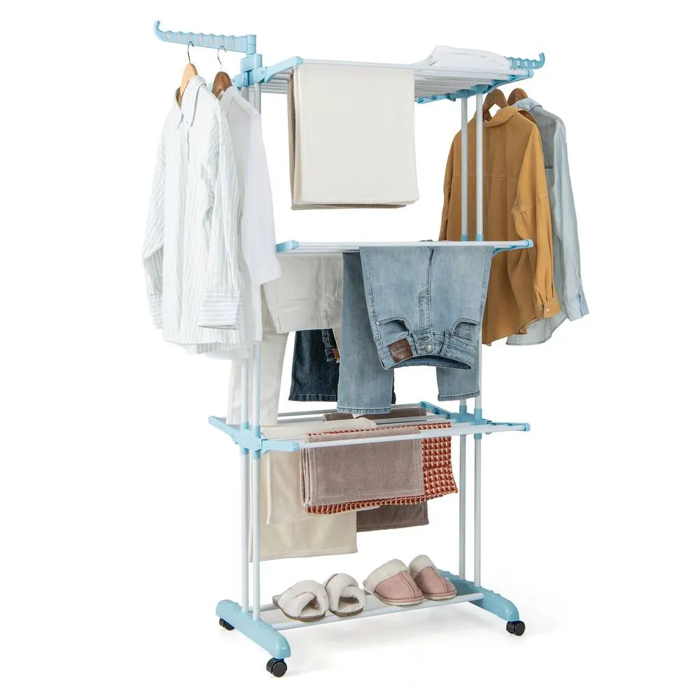 Costway Foldable Clothes Drying Rack Oversized 4-Tier Collapsible Laundry Rack in Blue 6