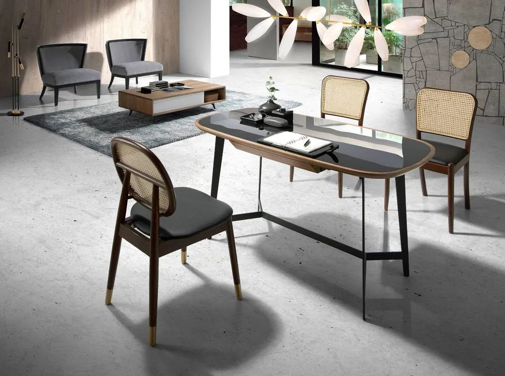 Angel Cerda Rattan & Black Leatherette Dining Chair in Jet Black 4
