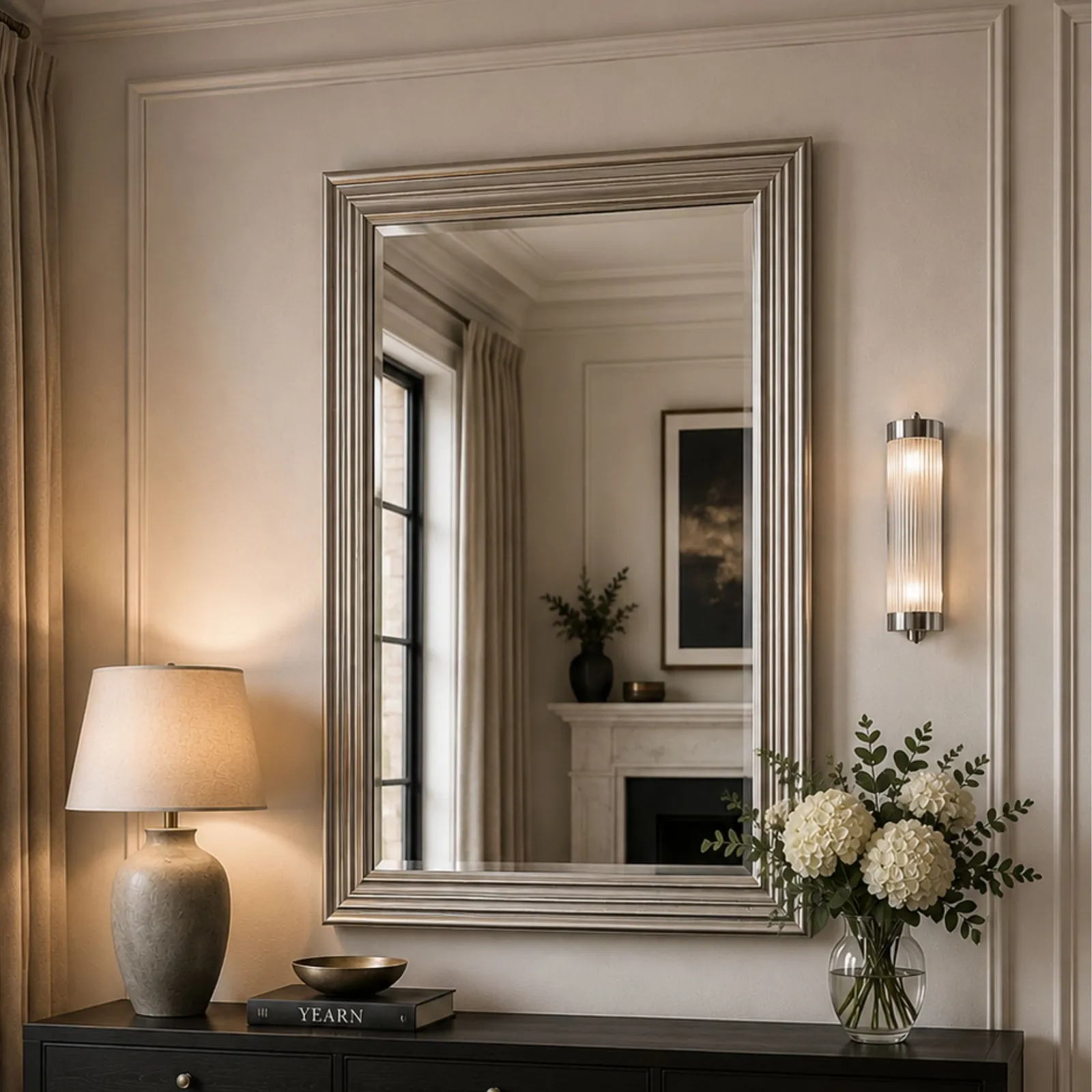 Yearn Mirrors Silvery Champagne Rectangular Mirror 100.5x72.5cm in Metallic Silver 2