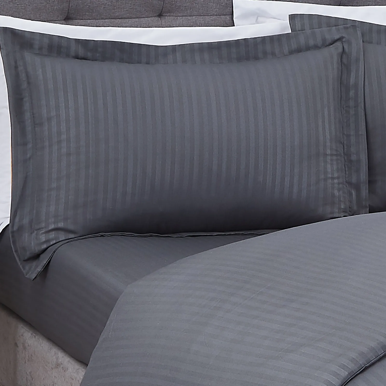 Smart Living Luxury Super Soft Easy Care Sateen Stripe Complete Bedding Set in Charcoal 3