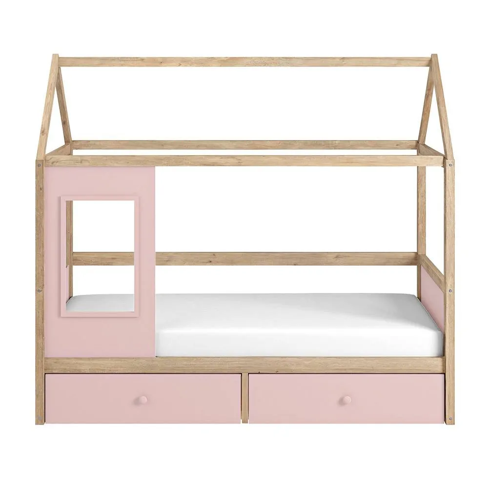 Flair Ted Play House Wooden Bed with Storage in Pink 4