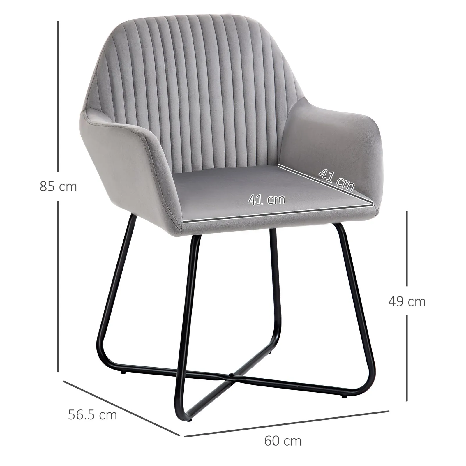 HOMCOM Modern Accent Chair Velvet-Feel Upholstered Lounge Armchair in Grey 3