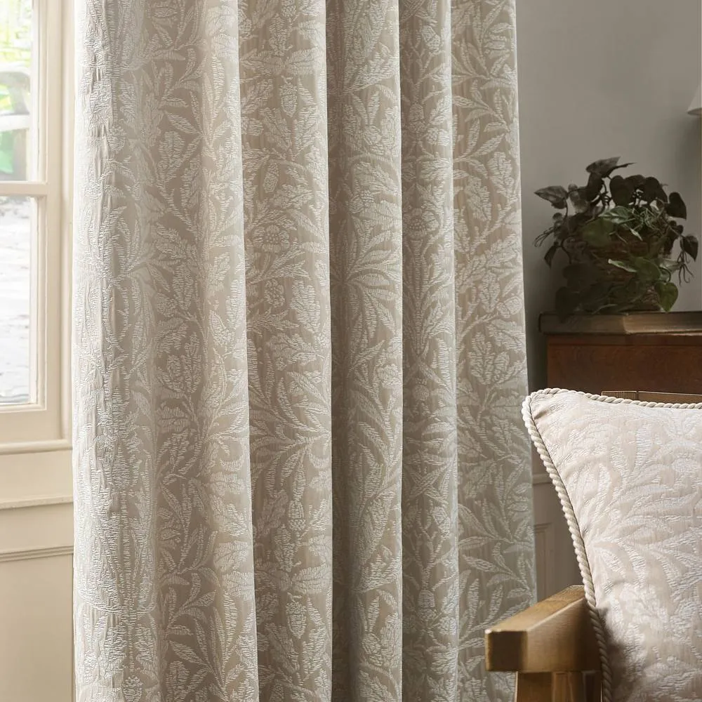 Morris & Co Acorn Tonal Fully Lined Matt Jacquard Pencil Pleat Curtains in Beige 5