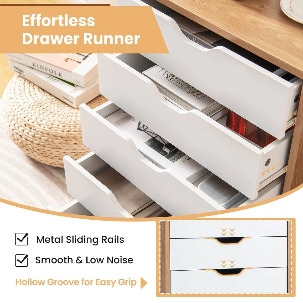 Costway 5 Drawer Rolling Storage Cabinet Mobile Chest of Drawers Wooden Dresser Organizer Coffee in Natural 4