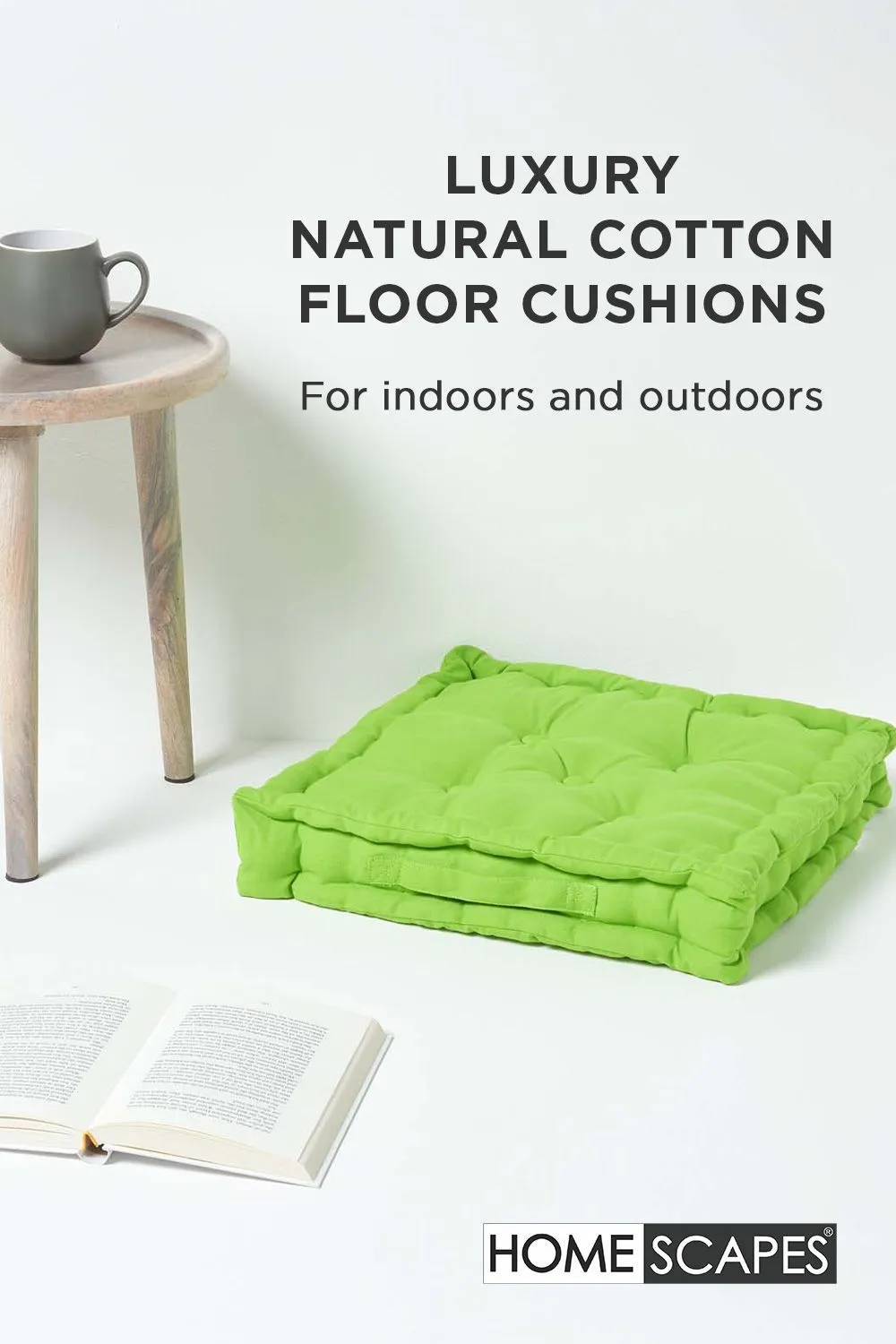 Homescapes Plain Cotton Floor Cushion in Green 2