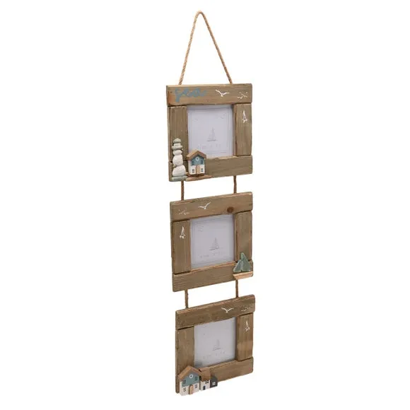 Love Life By The Sea Driftwood & Sea Glass Hanging Triple Multi Photo Frame 4