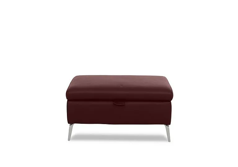 Daytona Leather Storage Footstool - Ruby