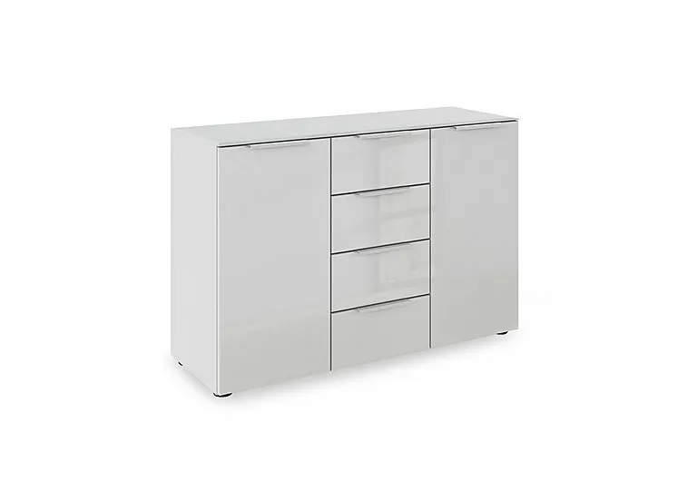 Haven 4 Drawer 2 Door Décor Chest with Glass Front - Silk Grey/Silk Grey Front