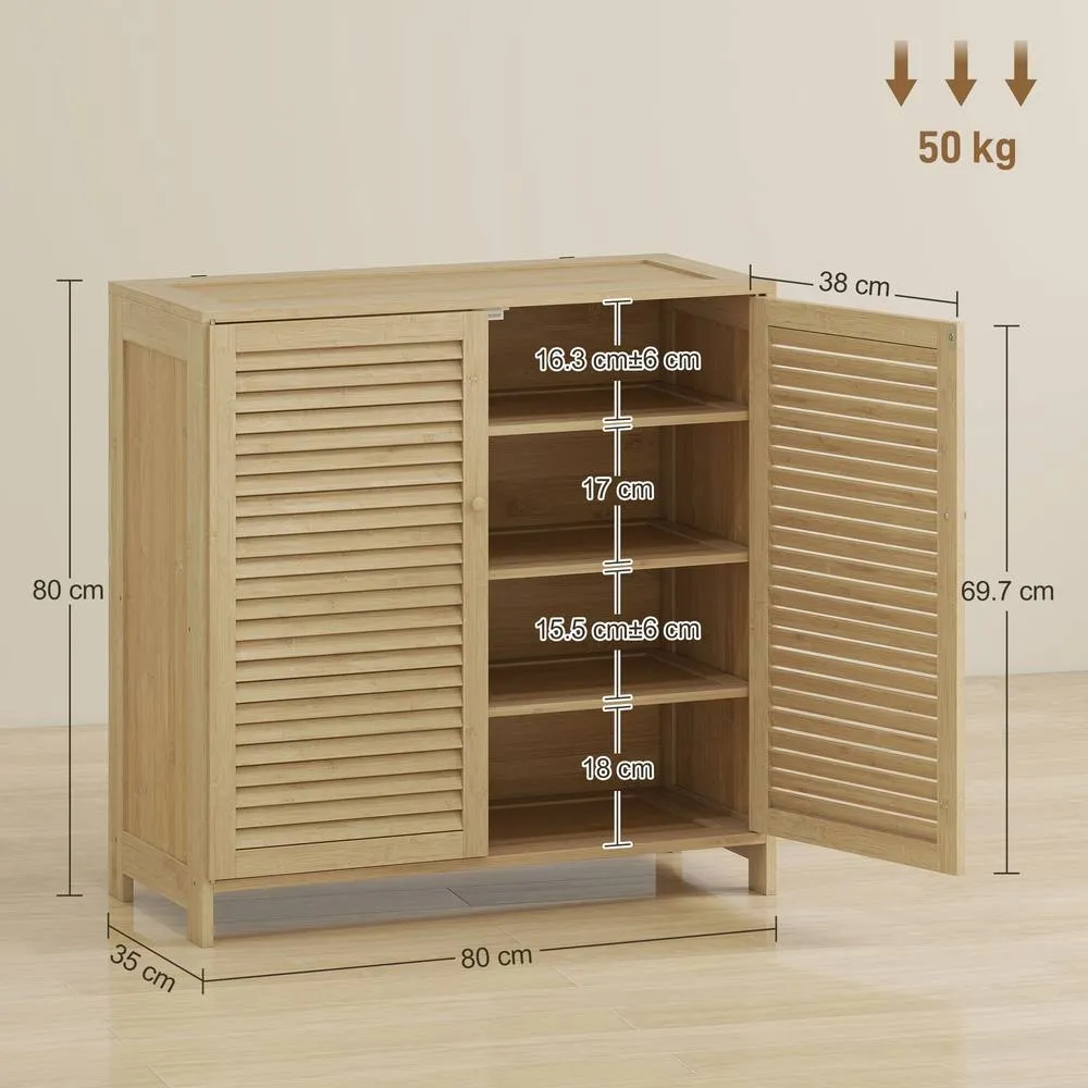 HOMCOM Bamboo Shoe Cabinet with Louvered Doors 14 Pairs Shoe Storage Cabinet in Natural 3