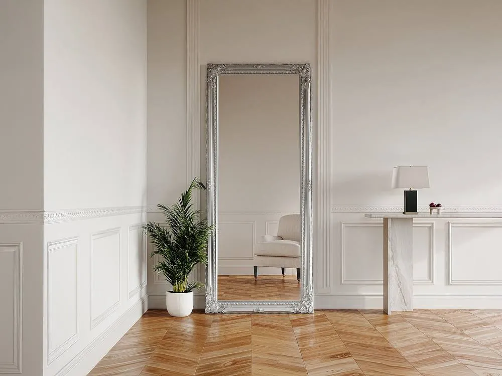 Vente-unique Wood Frame Mirror With Mouldings - L 80 X H 190 Cm - Eucalyptus in Silver