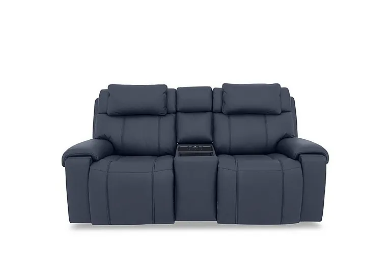Hollywood NC Leather 2 Seater Power Recliner Media Sofa with Power Headrests and Storage Arms - NC Ocean Blue