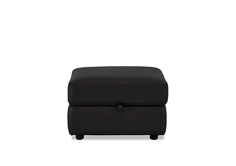 Leather Storage Footstool - Classic Black