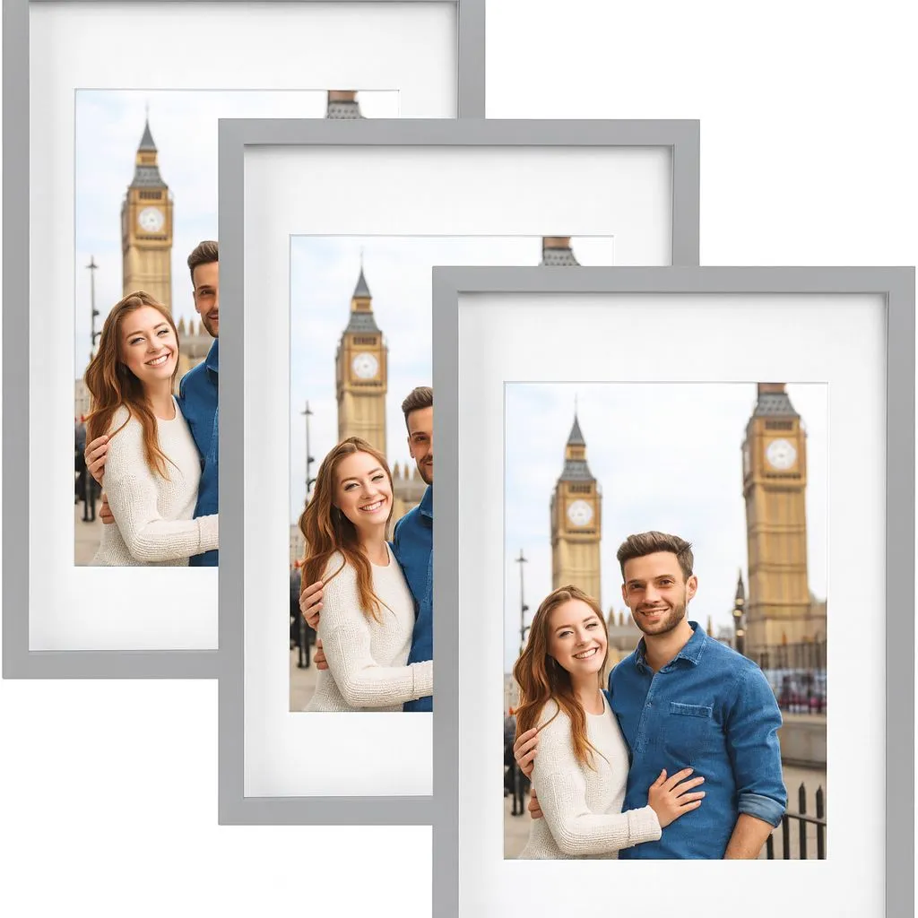 Nicola Spring 3x Photo Frame with White A4 Mount - A3 (12" x 17") Picture Display in Grey