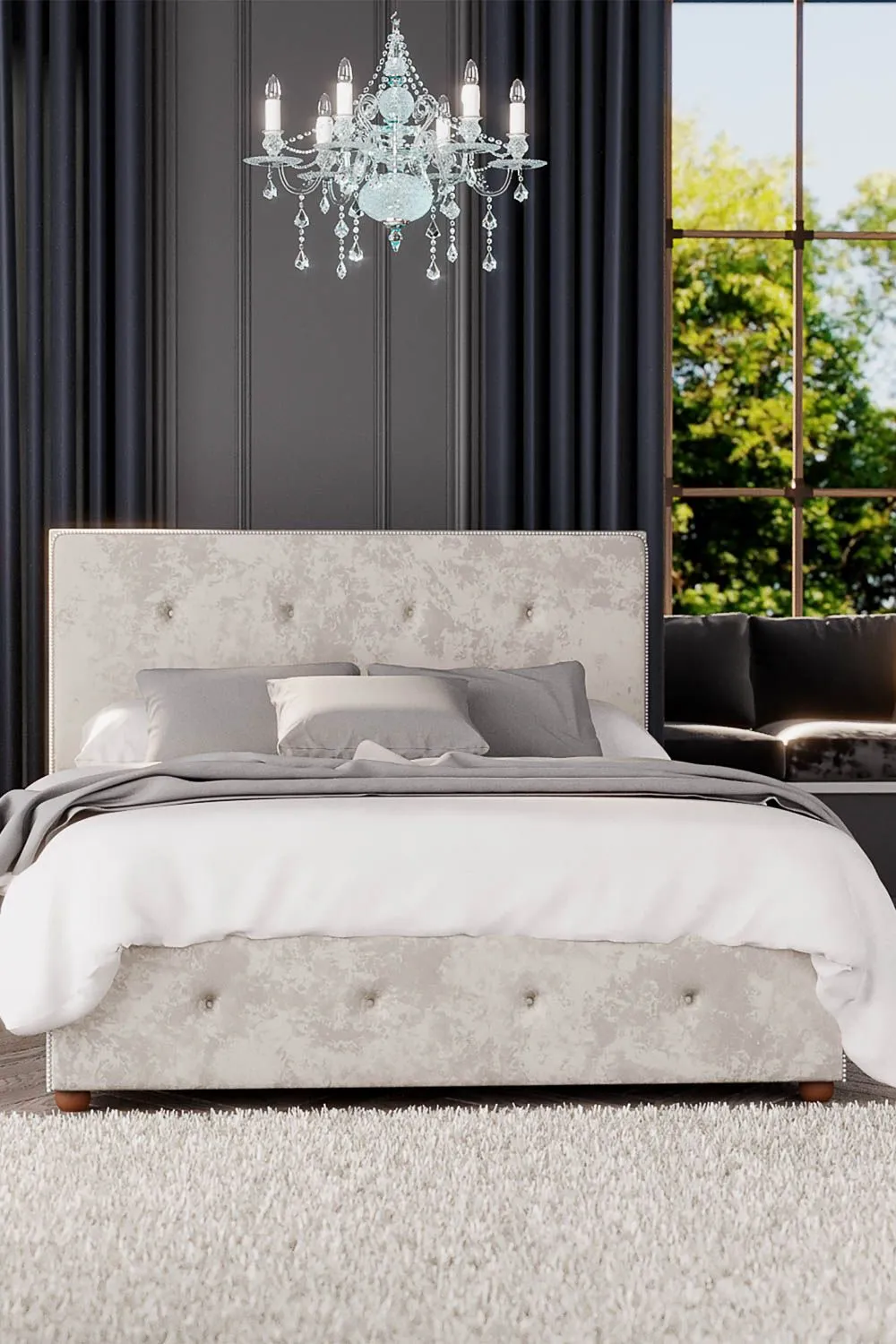 Laurence Llewelyn-Bowen Hesper Ottoman Storage Bed in Mirazzi Velvet Fabric, Custom Made in Ivory 2