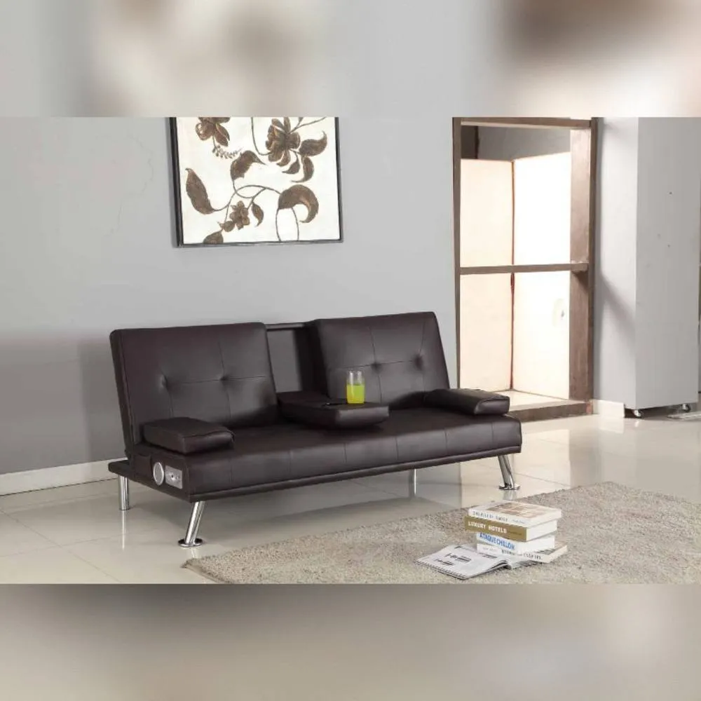 Comfy Living Ltd Faux Leather Italian Style Luxury Sofa Bed with Bluetooth Speakers in Brown 1
