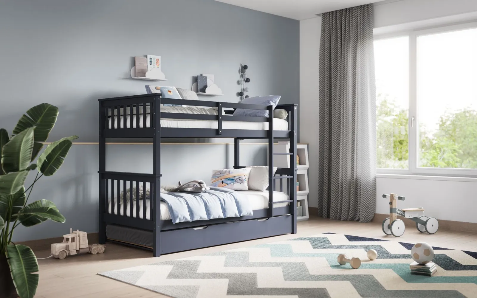 Flair Zoom Wooden Detachable Bunk Bed with Trundle in Grey 2