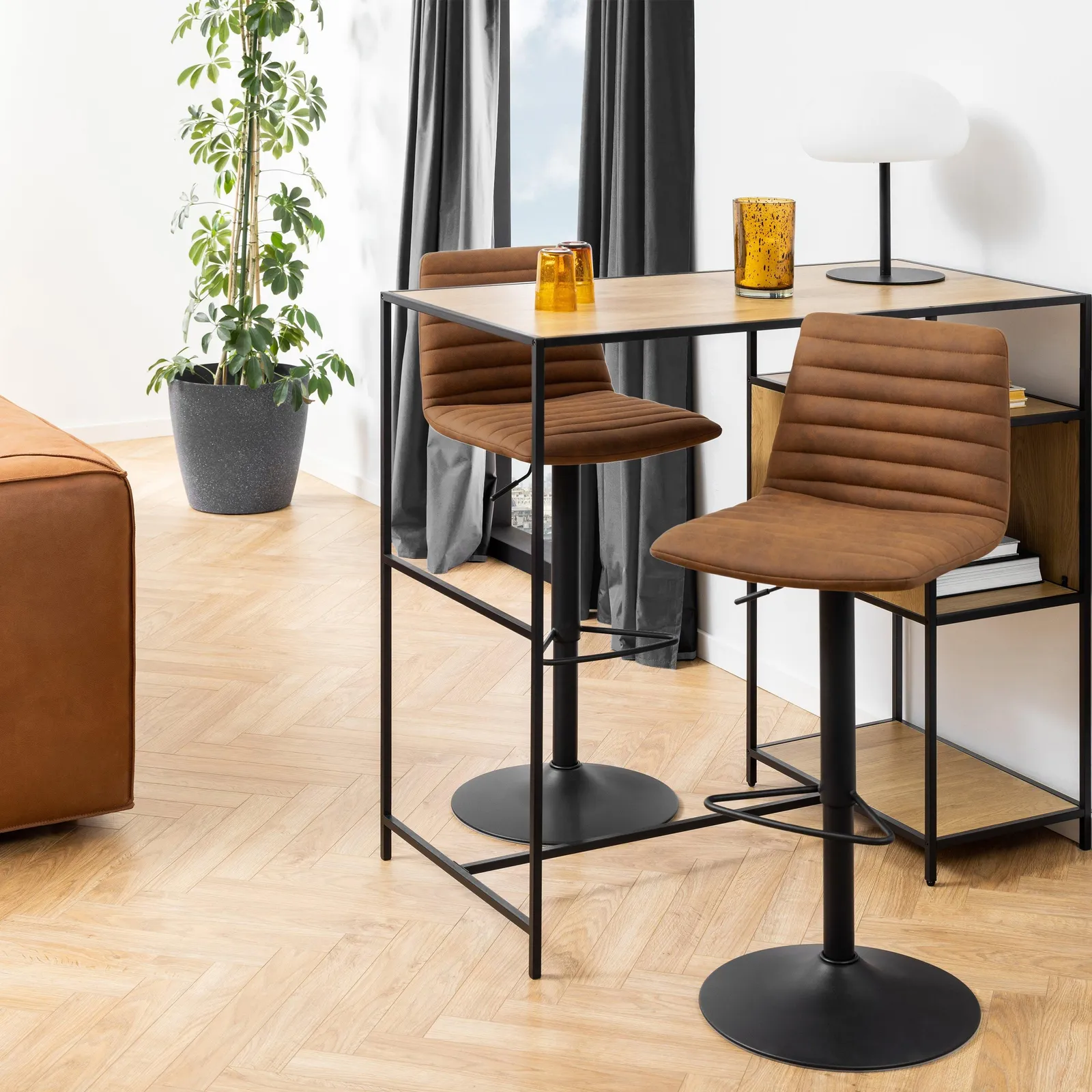 Furniture To Go Kimmy Bar Stool with Brown Fabric in Set of 2 4