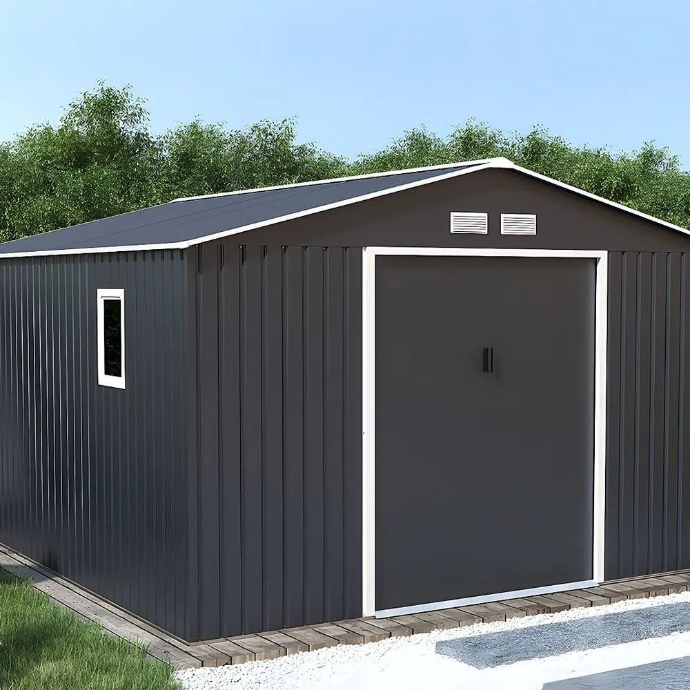 Vente-unique Galvanised Steel Garden Shed - Grey - 12.99 M² - ARCHER in Dark Grey