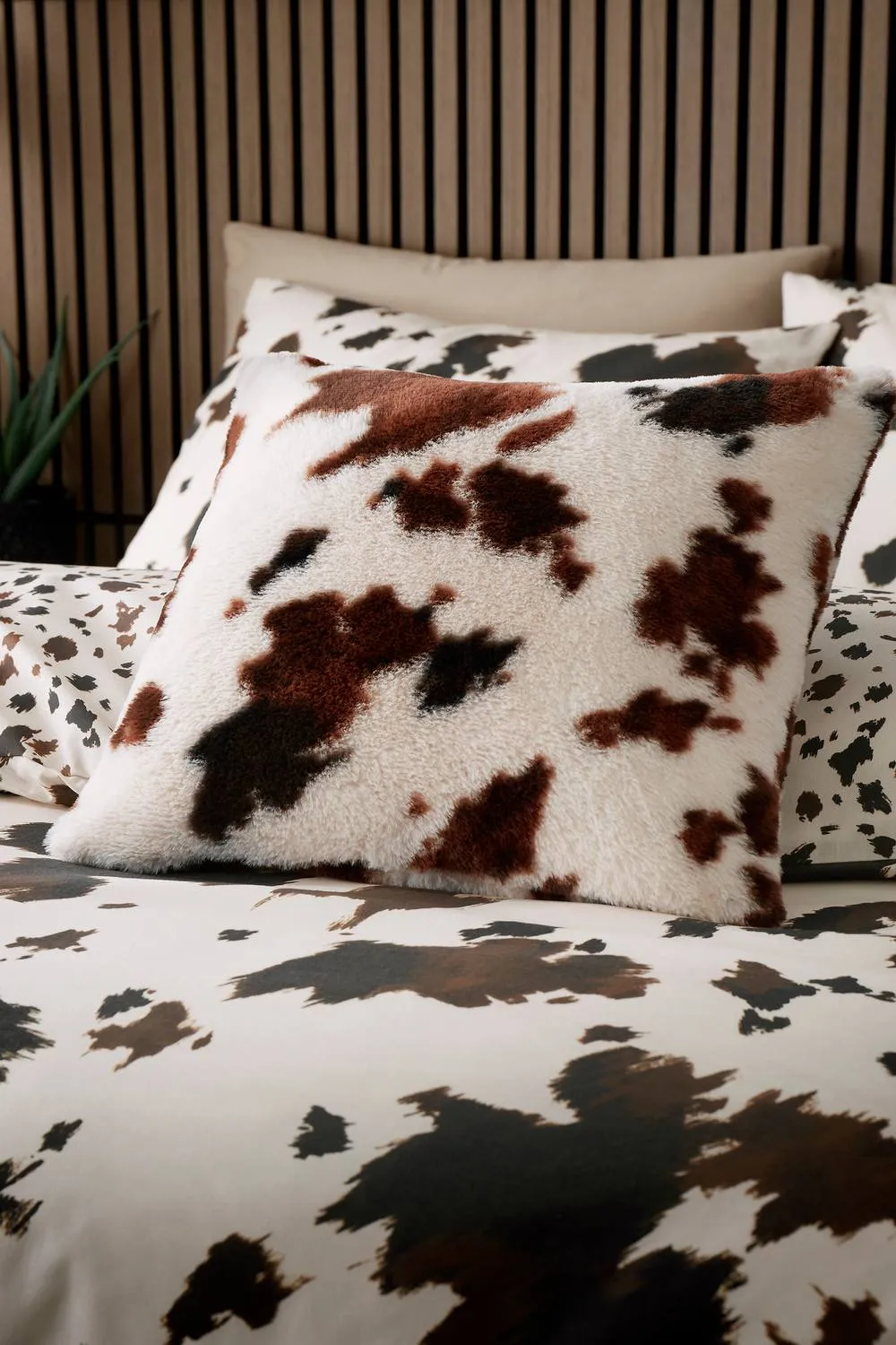 Fusion 'Cow Print' Faux Fur Filled Cushion in Natural