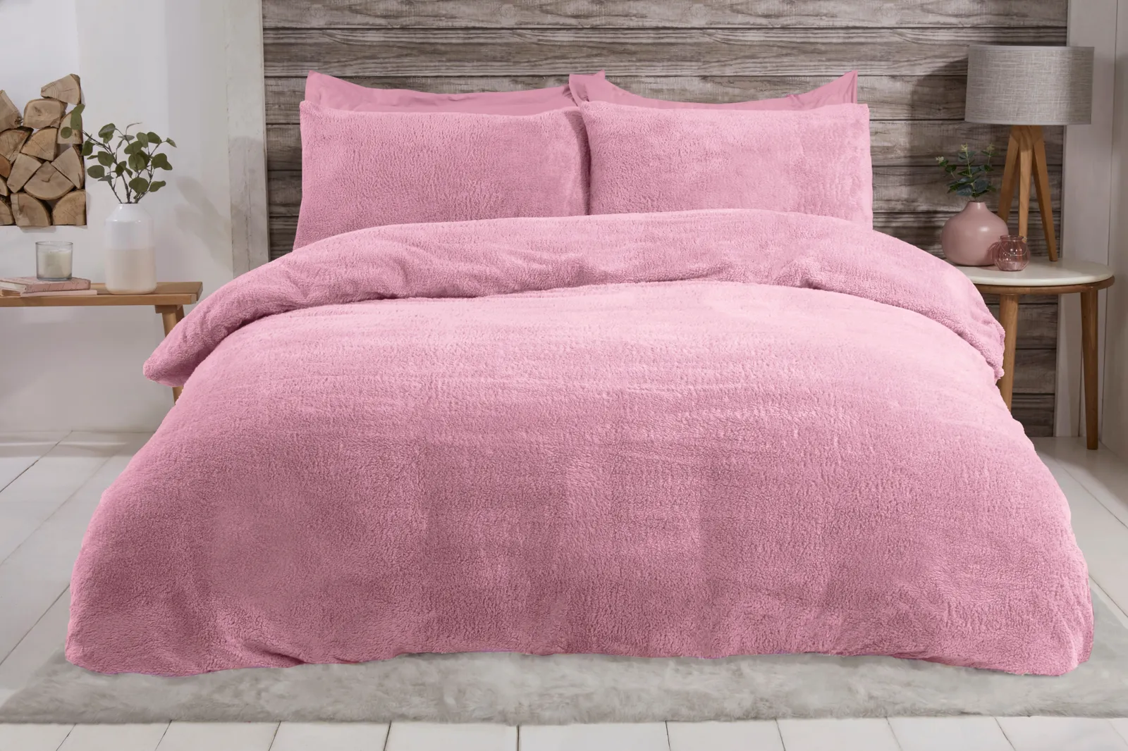 Smart Living Luxury Teddy Plain Duvet Cover & Pillowcase Set in Mauve 1