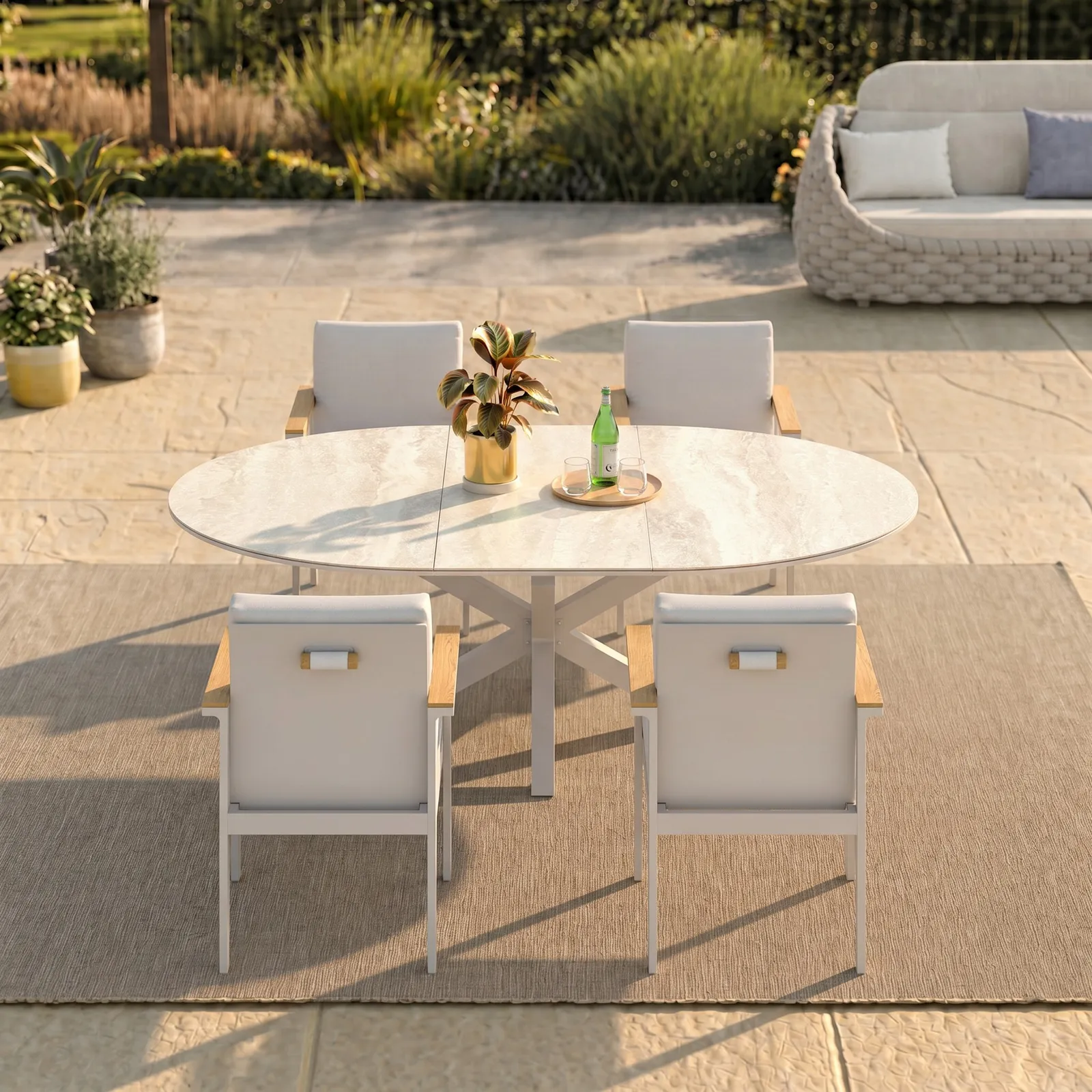 Outdoor 5-Piece Round Sintered Stone Top Extendable Dining Set