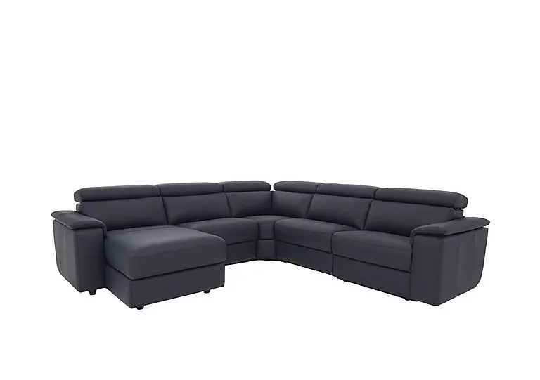 Davide Large Leather Left Hand Facing Corner Sofa with Chaise End - Torello Blu