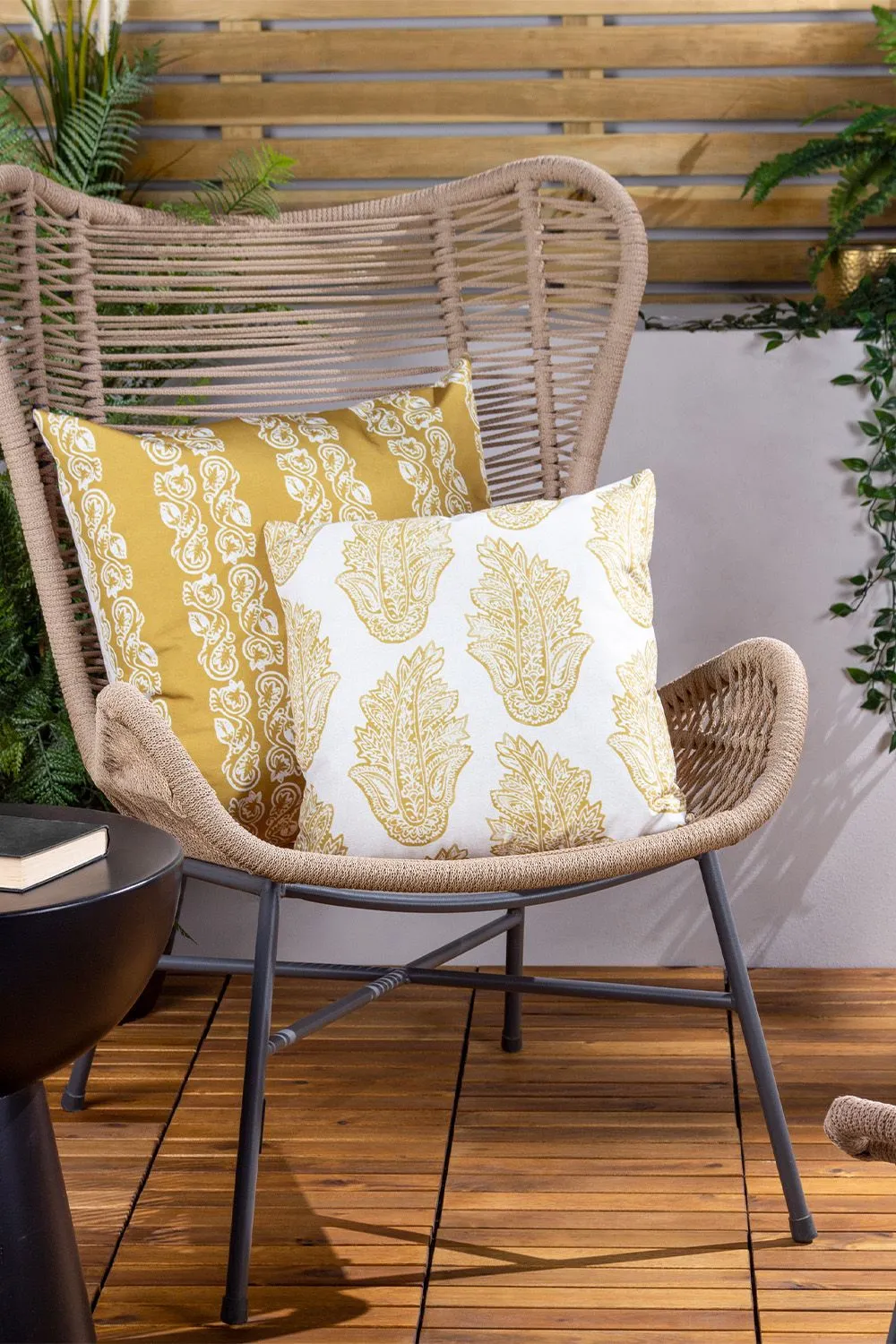 Paoletti Kalindi Paisley Water & UV Resistant Reversible Outdoor Cushion in Yellow 4