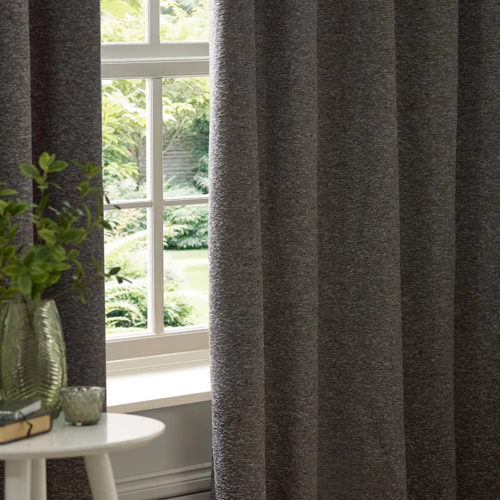 Paoletti Galaxy Velvet Chenille Eyelet Curtain Pair in Charcoal 5