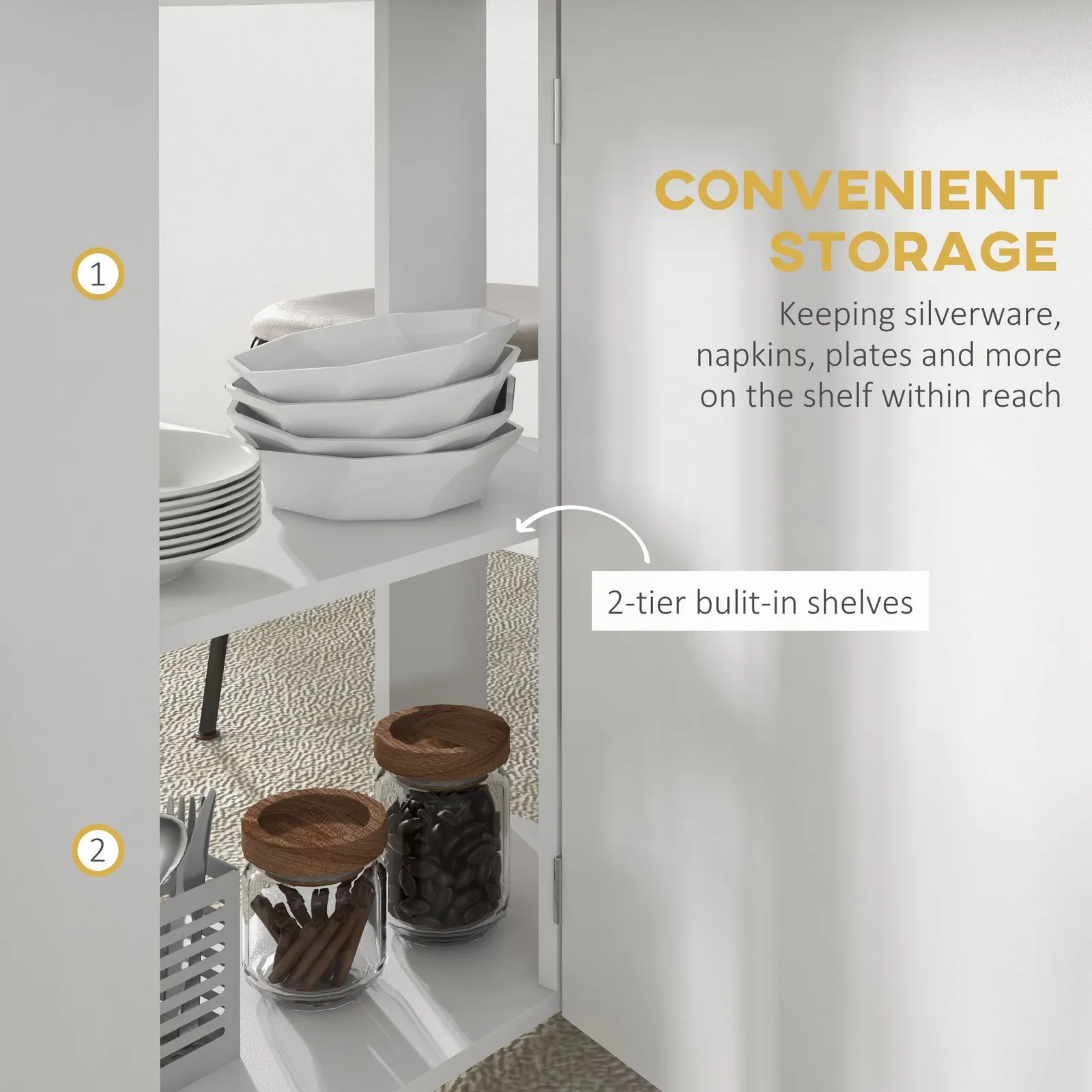 HOMCOM Folding Dining Table for Small Spaces with 2-tier Shelves White 6