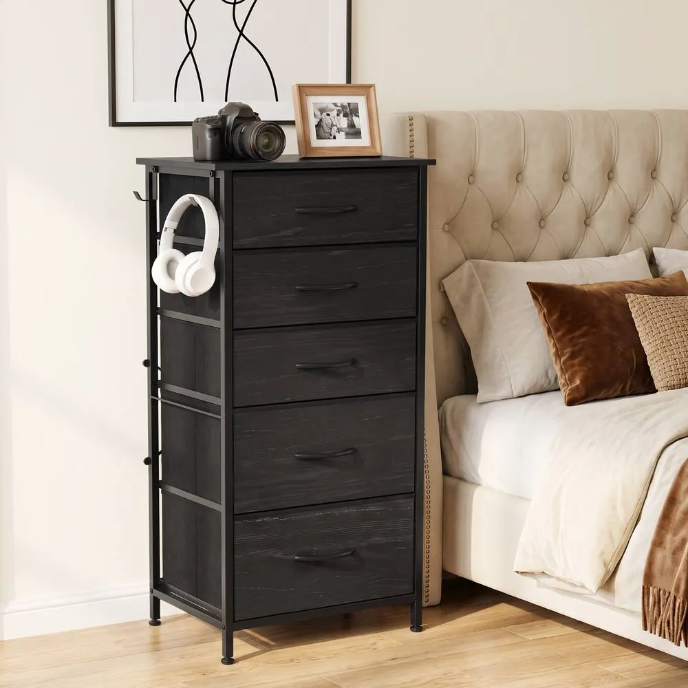 HOMCOM Fabric Chest of Drawers, 5 Drawer Dresser for Bedroom, Black 2