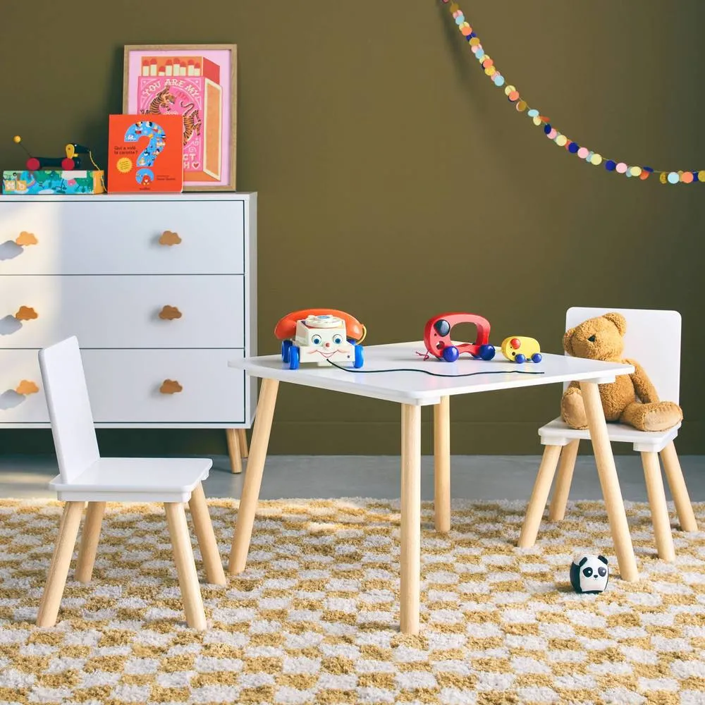 sweeek Children's square table with 2 chairs pine legs in White 4