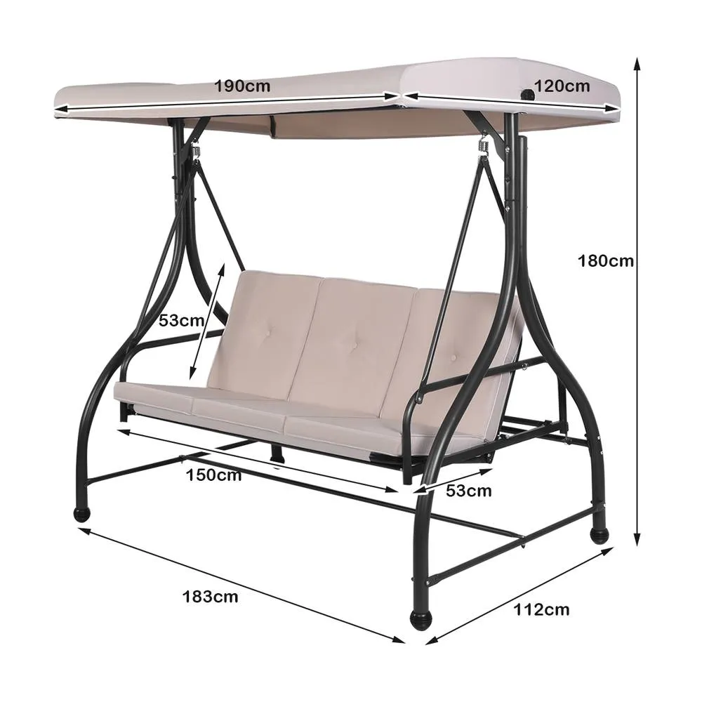 Costway Garden Patio Swing Chair 3 Seater Hammock Bench Convertible Canopy Cushion Seats in Beige 6