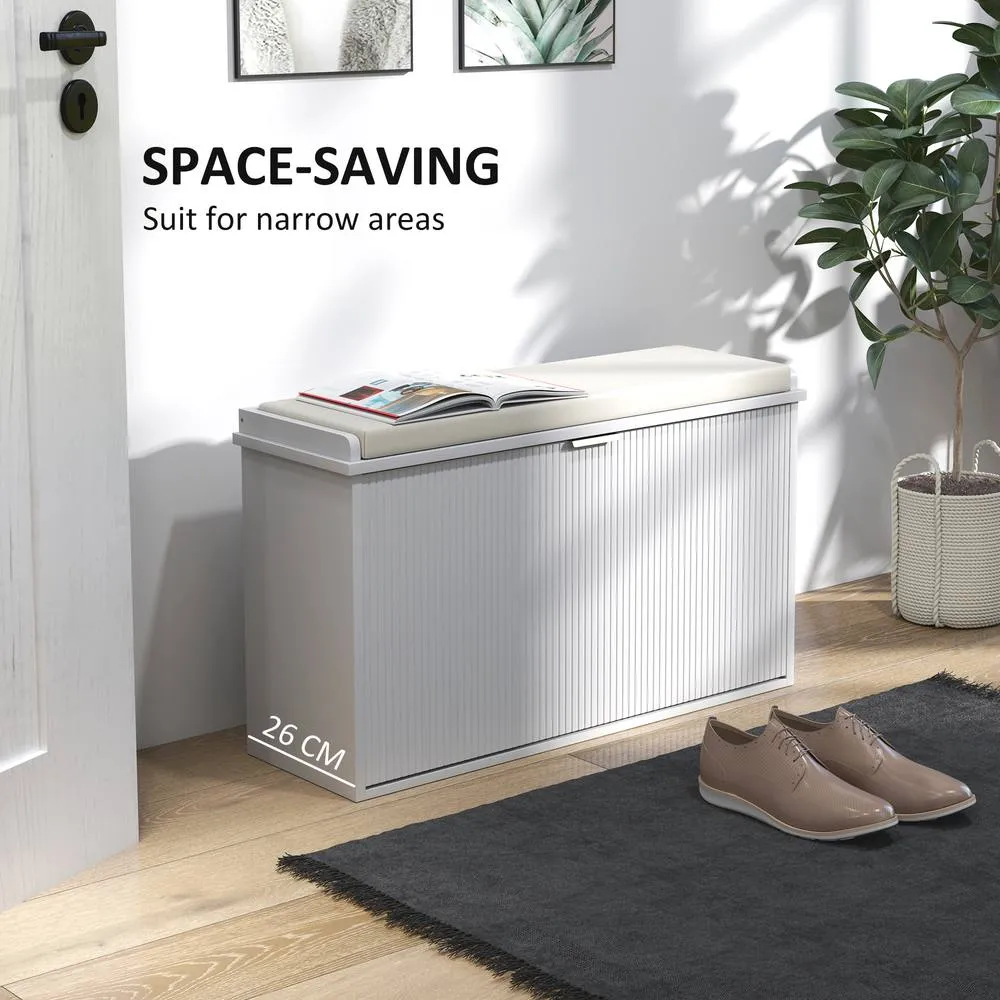 HOMCOM Shoe Storage Bench with Cushion & Flip-Drawer 80x26x47.5cm White 6