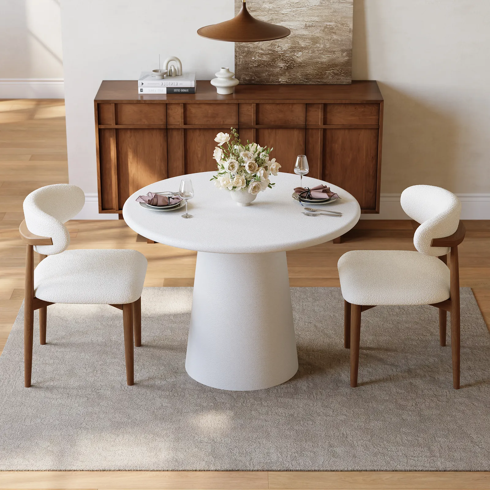 Modern 81 cm Round Fibreglass Dining Table with Sculptural Pedestal Base, Seats 2