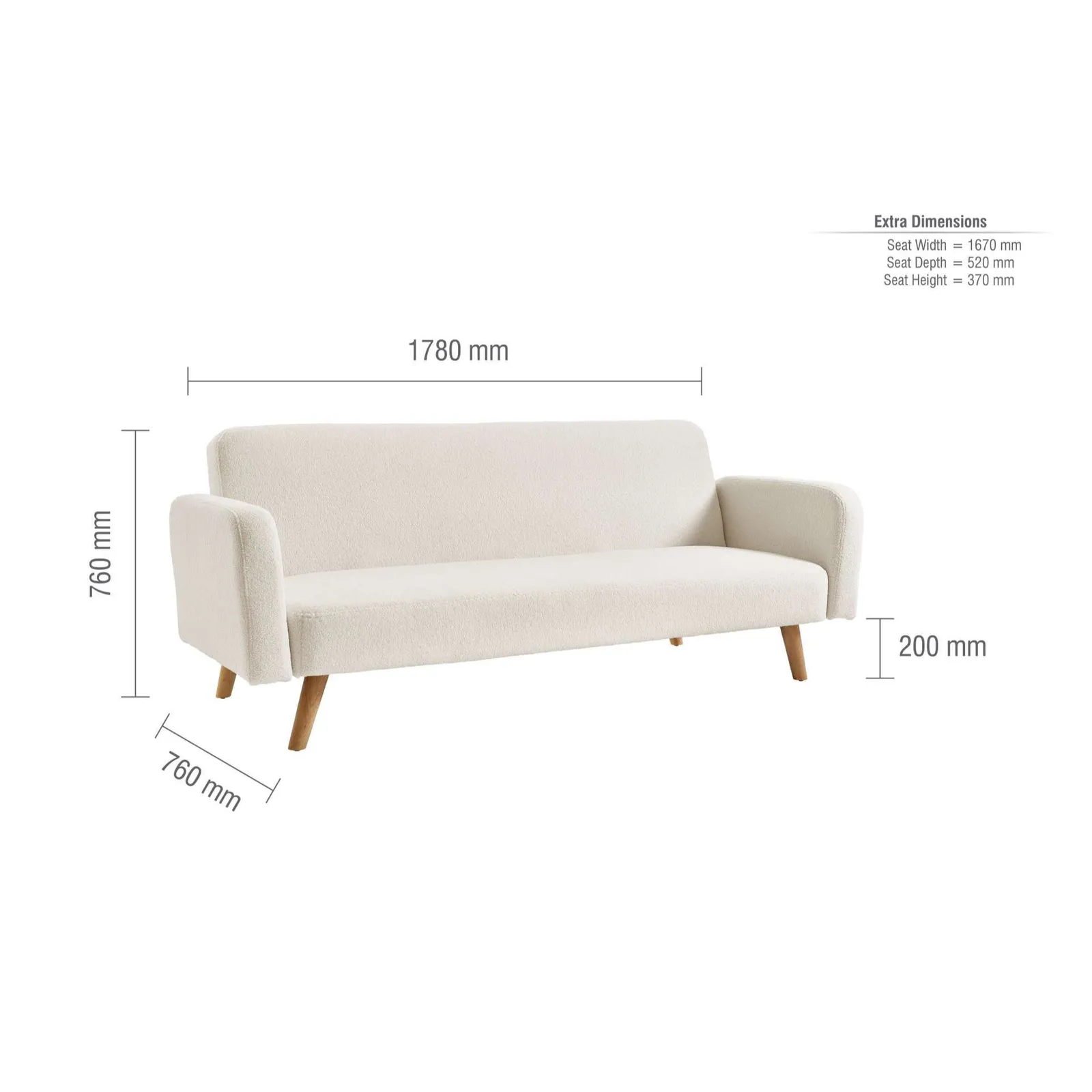 Birlea White Boucle Sofa Bed Micah 3 Seater Settee Fabric Click Clack 5