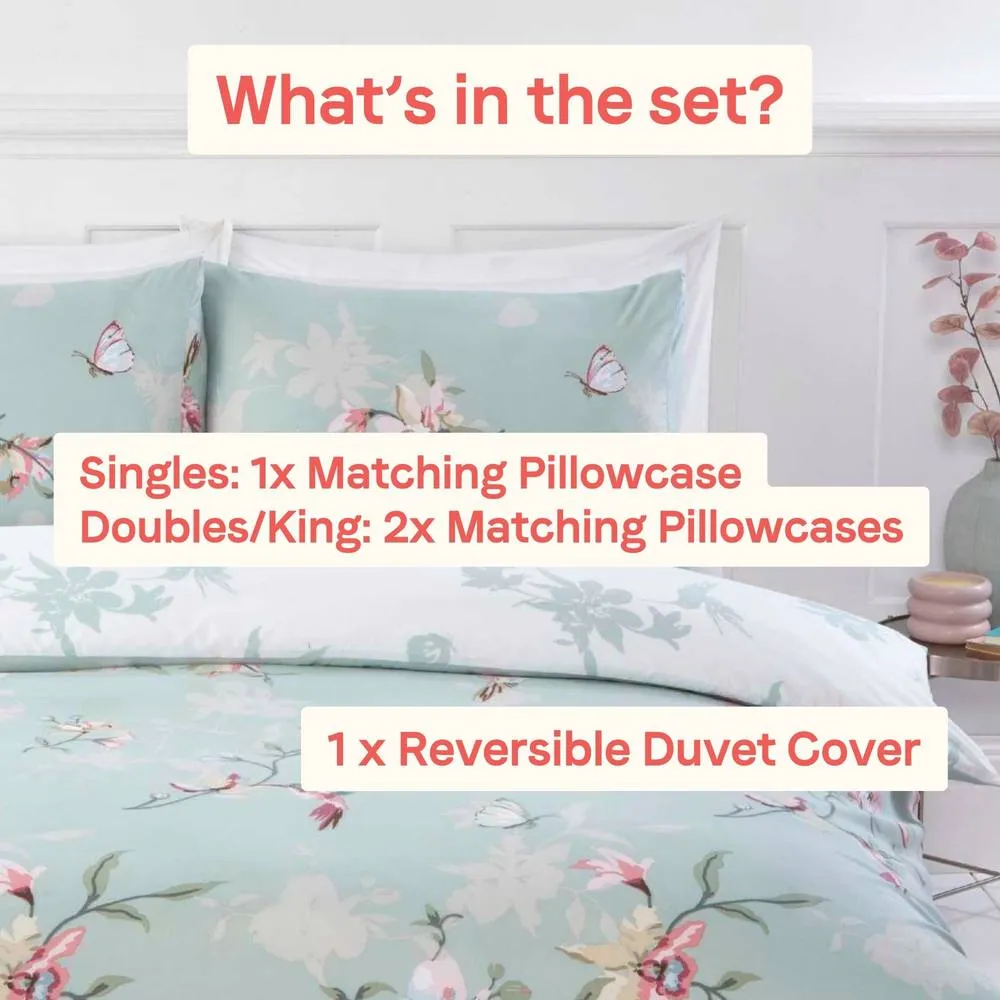Rapport Home Hummingbird Microfibre Floral Duvet Cover Set With Pillowcase in Green 5