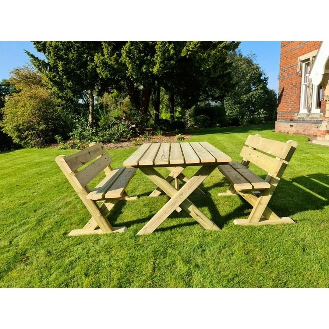 Churnet Valley Garden Furniture Ltd Ashcombe Table Set Sits 4 Including 2 Bench - L120 x W93 x H77 cm in Brown 4